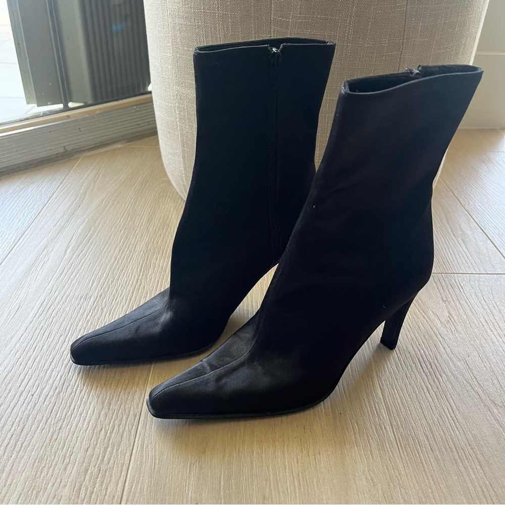 Anne Klein black satin boots with leather soles Size 7